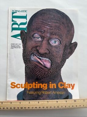 Vintage scholastic art magazine Feb 1997 Robert Arneson sculpting in clay